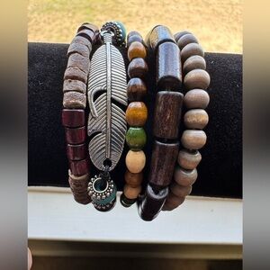 5 Wooden Beaded Bracelets handmade exquisite colors that pop unisex